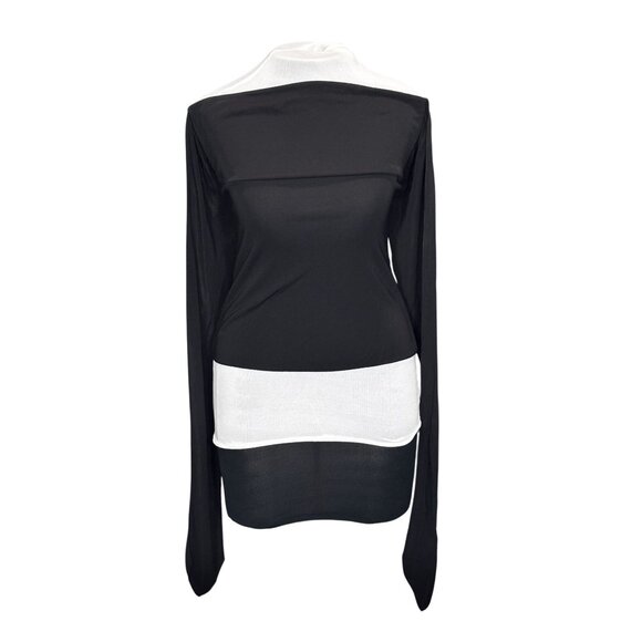 Asymmetrical Black & White Long Sleeve Top By Moda International - Picture 1 of 8